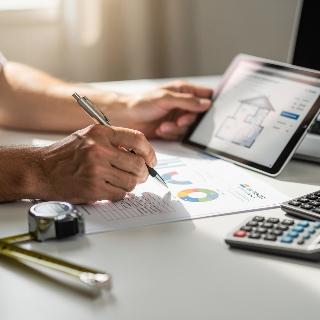 On Target Appraisals expert reviewing property details with a client during a personalized consultation in San Marcos, CA